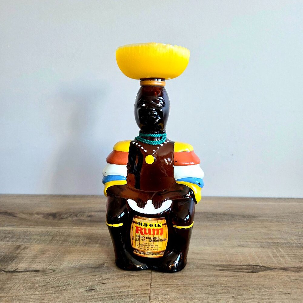 Vintage Old Oak Rum Limbo Drummer Angostura Trinidad Empty Bottle.